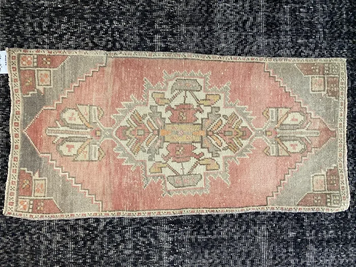 1’9 x 3’5 Vintage Turkish Oushak Rug Muted Red, Gray & Bone ‘4577