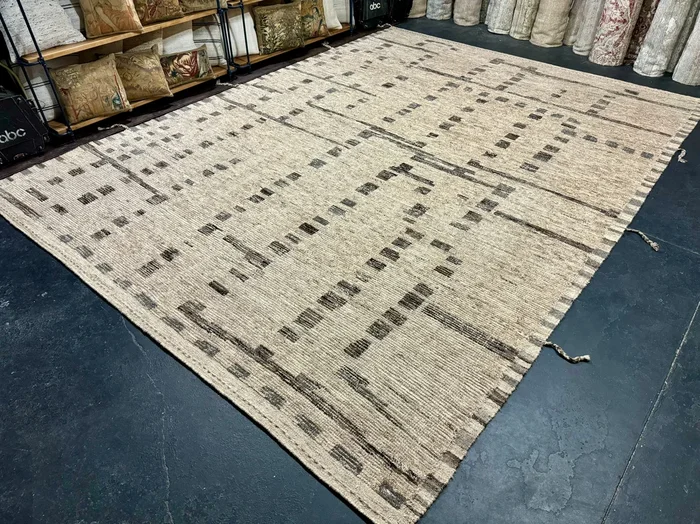 10’6 x 14’3 Moroccan Rug Pure Soft Organic Wool Natural Beige + Brown MK4098