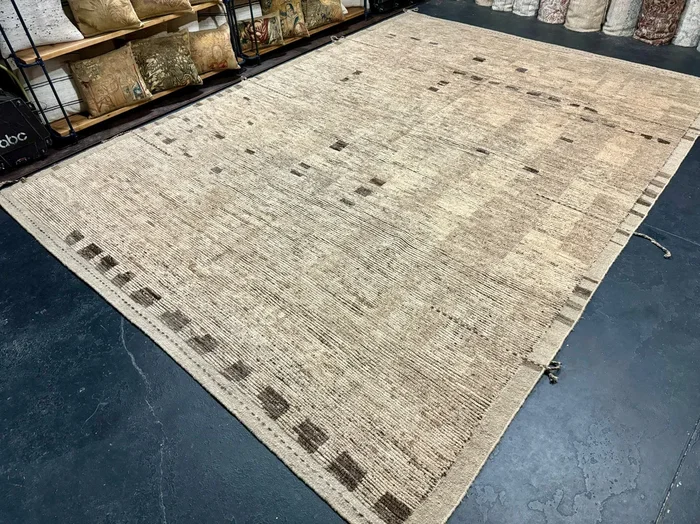 10’ x 13’10 Moroccan Rug Pure Soft Wool Natural Tawny Brown and Beige MK4262