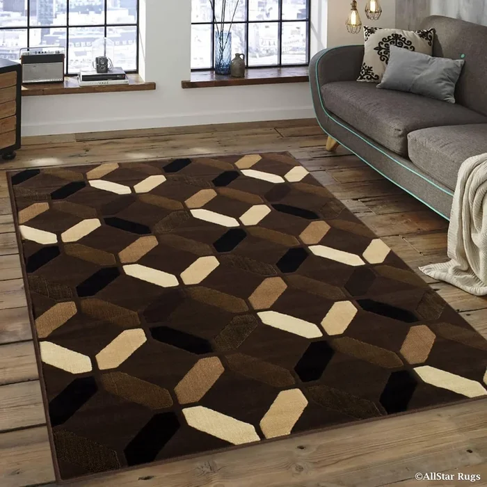 5×7 (4′ 11″ x 6′ 11″) Chocolate and Mocha Modern and Contemporary with Ivory and Espresso Diamond Design
