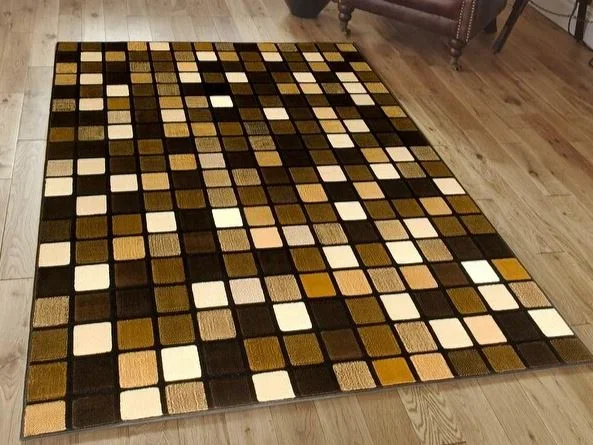 (5′ 2″ x 7′ 2″ Black Modern Squares Contemporary Area Rug by Allstar
