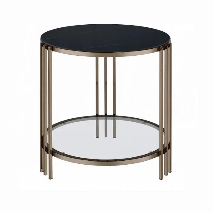 ACME Furniture – Abisha End Table – Sintered Stone & Champagne Finish – LV02816