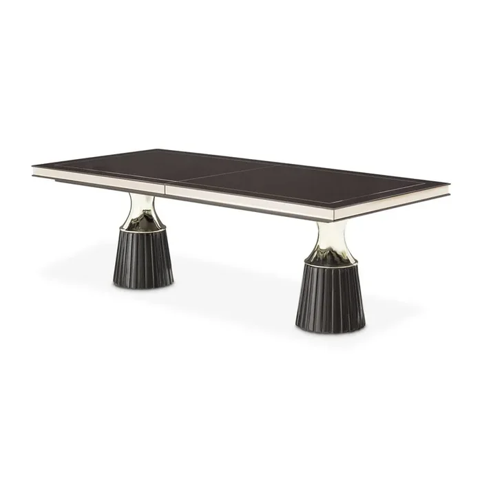 AICO by Michael Amini – Carmela Double Pedestal Dining Table – Glossy Charcoal Sand – LFR-CRMA002-830