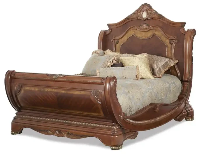 AICO by Michael Amini – Cortina Cal. King Sleigh Bed in Honey Walnut – NF6500CKSL-28