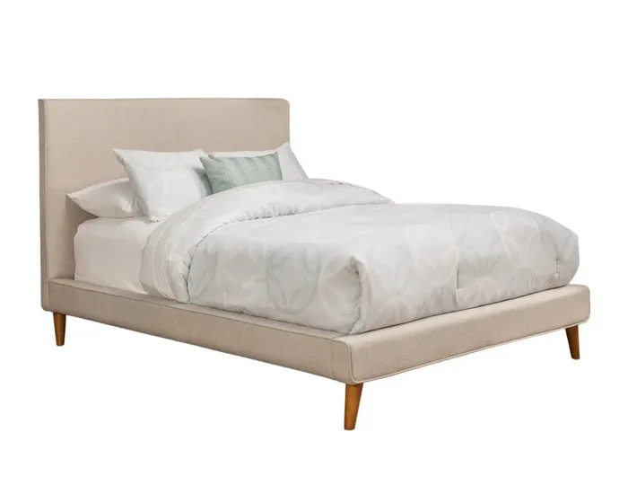 Alpine Furniture – Britney Queen Upholstered Platform Bed, Light Grey Linen – 1096Q
