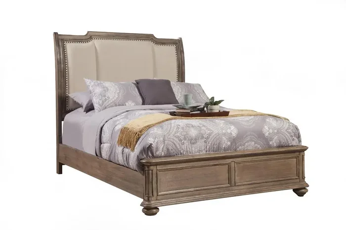 Alpine Furniture – Melbourne Queen Sleigh Bed with Upholstered Headboard – 1200-01Q