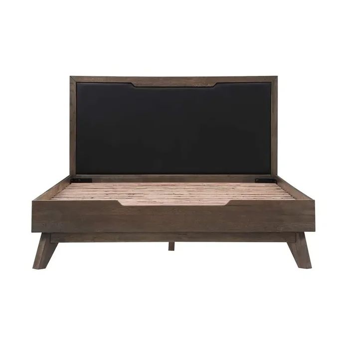 Armen Living – Astoria Queen Platform Bed Frame in Oak with Black Faux Leather – LCAHBDDGQN