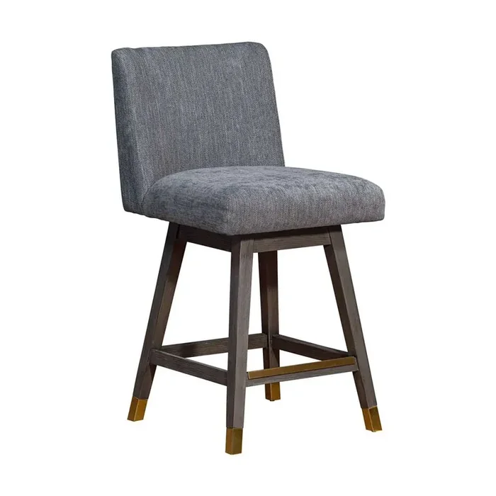 Armen Living – Basila Swivel Counter Stool in Grey Oak Wood Finish with Grey Fabric – 840254332232