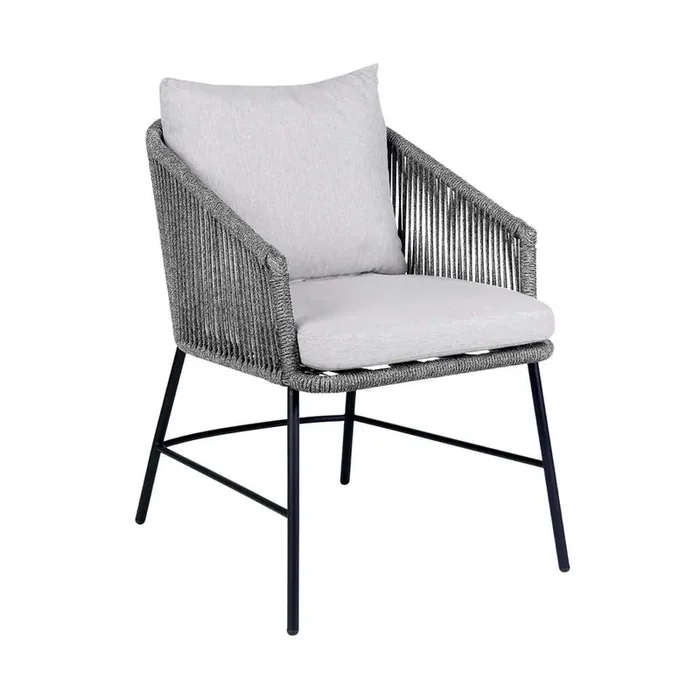 Armen Living – Calica Outdoor Patio Dining Chair in Black Metal and Grey Rope – 840254332294