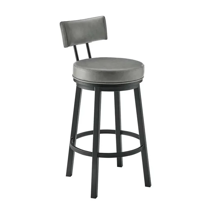 Armen Living – Dalza Swivel Counter or Bar Stool in Black Finish with Grey Faux Leather – 840254333543