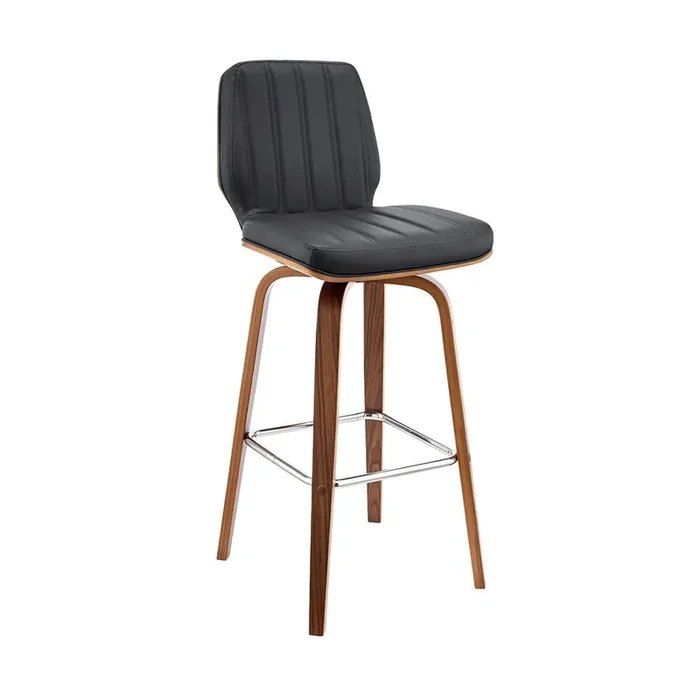 Armen Living – Renee 30in Swivel Grey Faux Leather and Walnut Wood Bar Stool – LCRNBAWAGR30