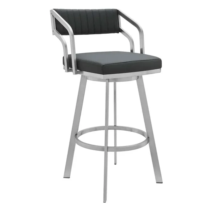 Armen Living – Scranton 30in Swivel Modern Brushed Stainless Steel and Slate Grey Faux Leather Barstool – 721535752256 – CLOSEOUT