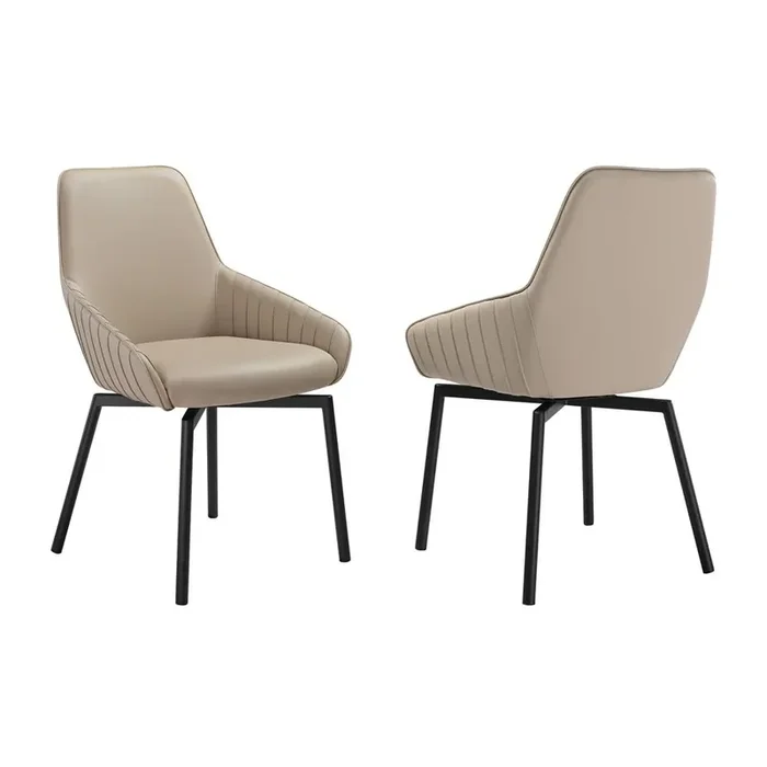 Armen Living – Shilo Swivel Upholstered Dining Chair in Champagne Faux Leather with Black Metal Legs – (Set of 2) – LCSHSICPBLK
