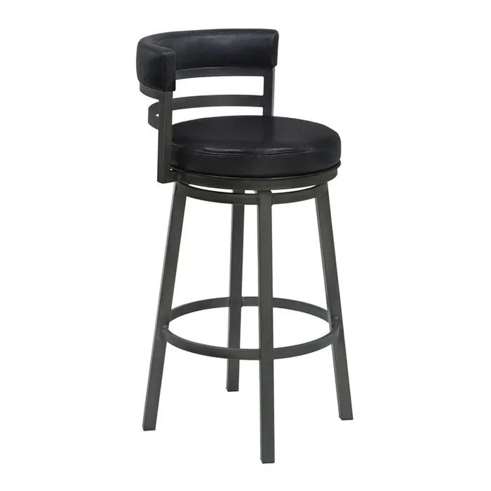 Armen Living – Titana 30in Bar Height Metal Swivel Barstool in Ford Black Pu and Mineral Finish – 721535746880