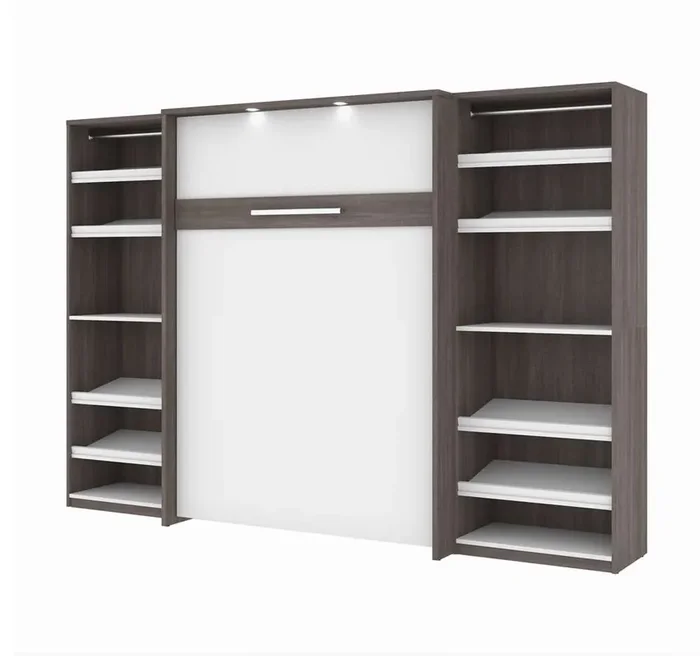 Bestar – Cielo 119W Full Murphy Bed with 2 Shelving Units (118W) in Bark Grey & White – 80894-47