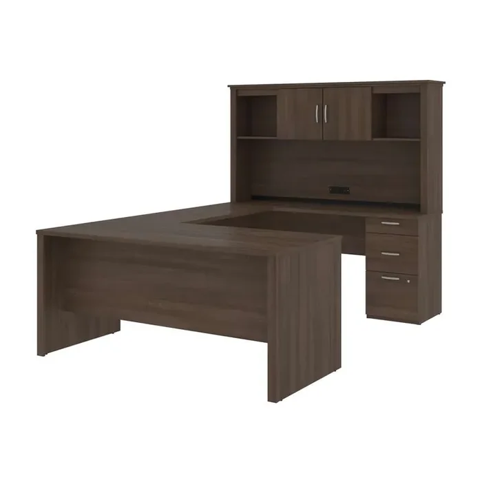 Bestar – Logan 66W U Or L-Shaped Executive Office Desk with Pedestal and Hutch in Antigua – 46410-52