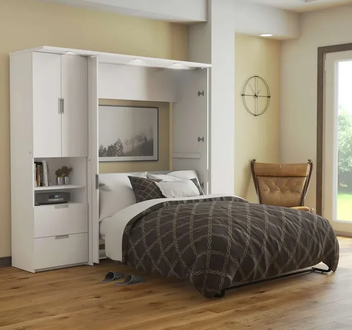 Bestar – Lumina Full Murphy Bed with Storage Cabinet (82W) in White – 85898-17