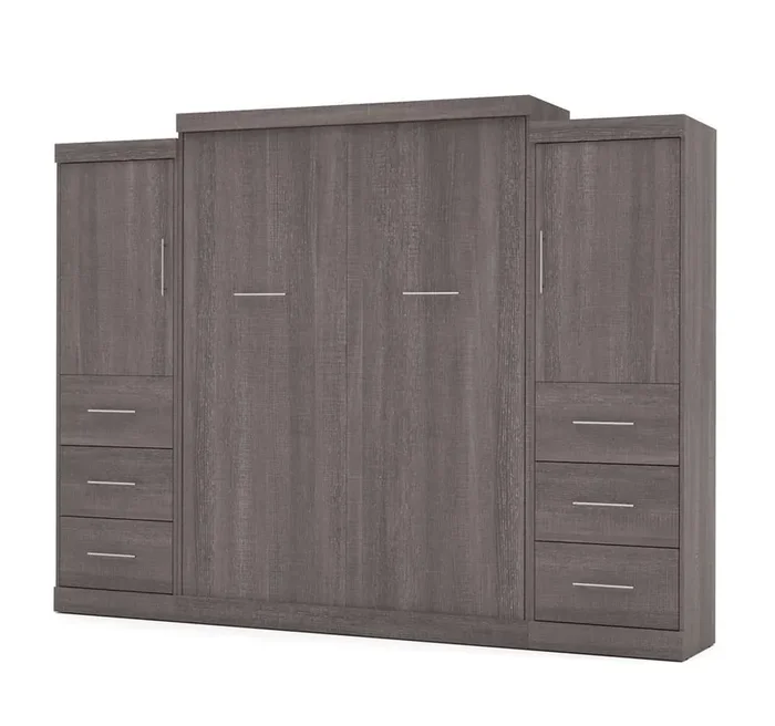 Bestar – Nebula Queen Murphy Bed and 2 Storage Units with Drawers (115W) in Bark Grey – 25884-47