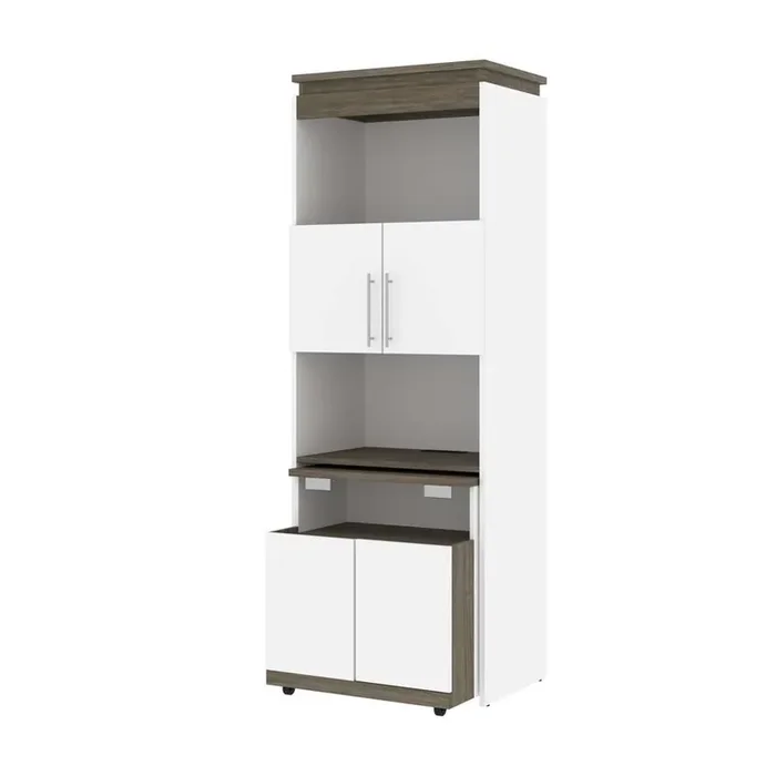 Bestar – Orion 30W Shelving Unit with Fold-Out Desk in White & Walnut Grey – 116166-000017