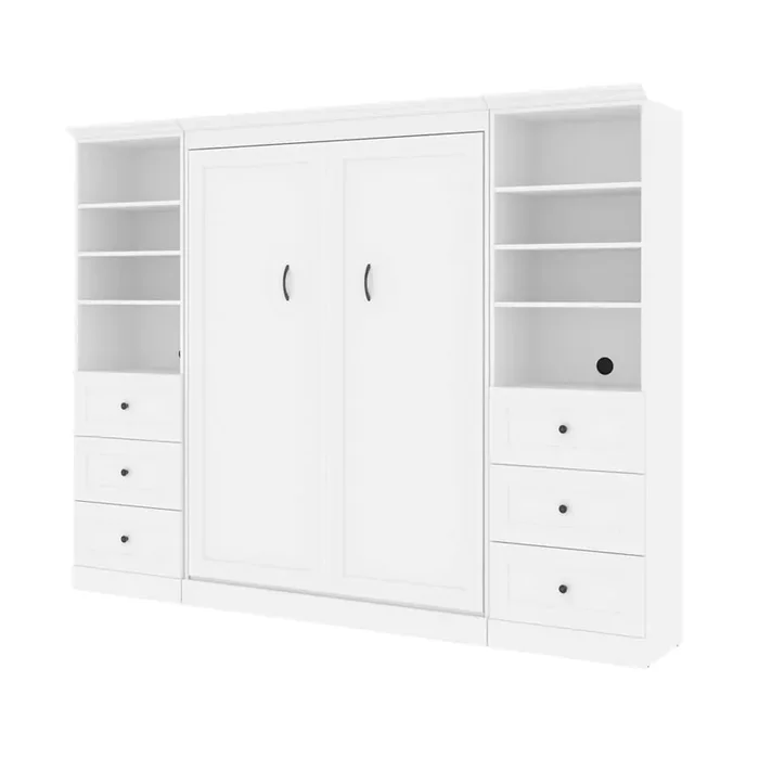 Bestar – Versatile Full Murphy Bed and 2 Shelving Units with Drawers (109W) in White – 40893-17