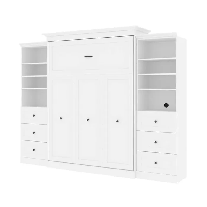 Bestar – Versatile Queen Murphy Bed and 2 Shelving Units with Drawers (115W) in White – 40883-17