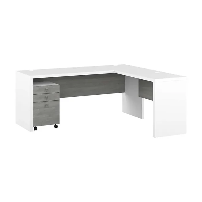 Bush Business Furniture – Echo 72W L Shaped Computer Desk with 3 Drawer Mobile File Cabinet in Pure White and Modern Gray – ECH050WHMG