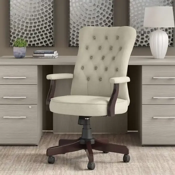 Bush Furniture – Arden Lane High Back Tufted Office Chair with Arms in Cream Fabric – CH2303CRF-03