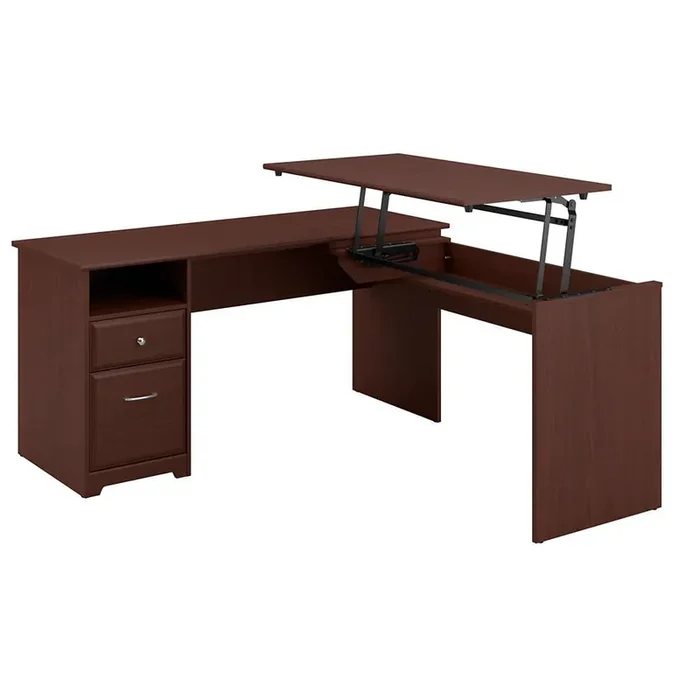 Bush Furniture – Cabot 60W 3 Position L Shaped Sit to Stand Desk in Harvest Cherry – CAB043HVC