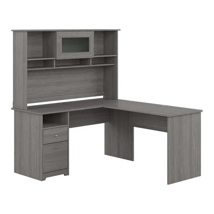 Bush Furniture – Cabot 60W L Shaped Computer Desk with Hutch and Drawers in Modern Gray – CAB046MG