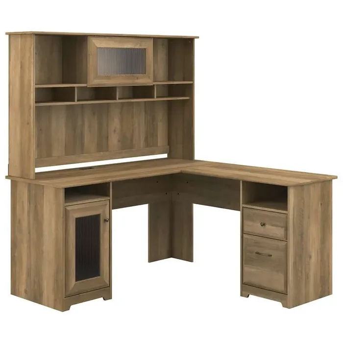 Bush Furniture – Cabot 60W L Shaped Computer Desk with Hutch in Reclaimed Pine – CAB001RCP