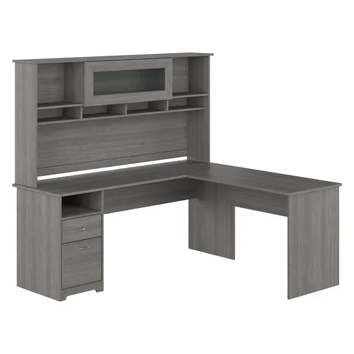Bush Furniture – Cabot 72W L Shaped Computer Desk with Hutch and Drawers in Modern Gray – CAB053MG