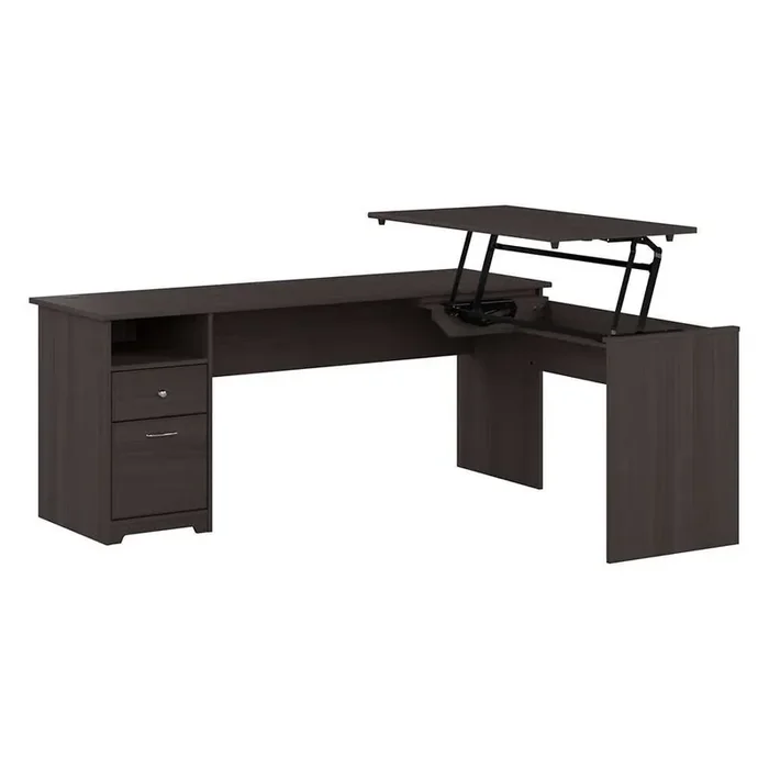 Bush Furniture – Cabot 72W Single Pedestal Desk w Sit to Stand Return in Heather Gray – CAB050HRG