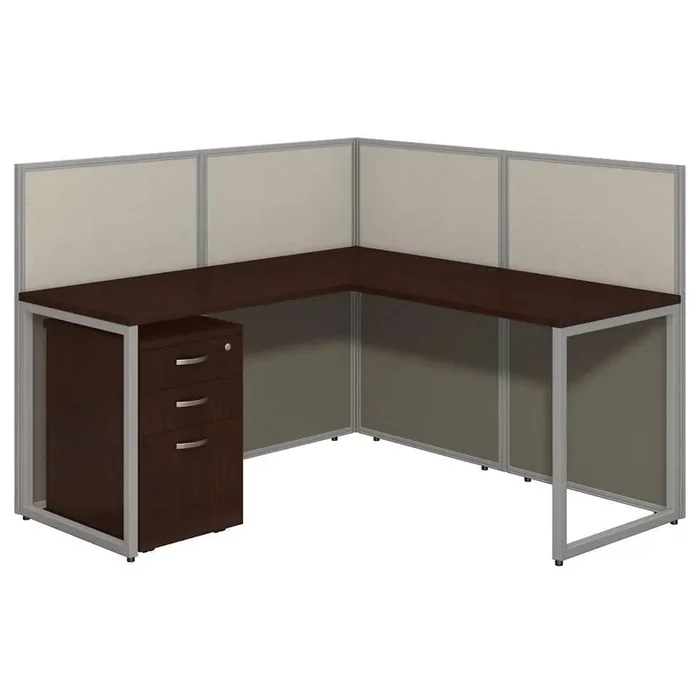 Bush Furniture – Easy Office 60W L Shaped Cubicle Desk with File Cabinet and 45H Panels in Mocha Cherry – EOD360SMR-03K