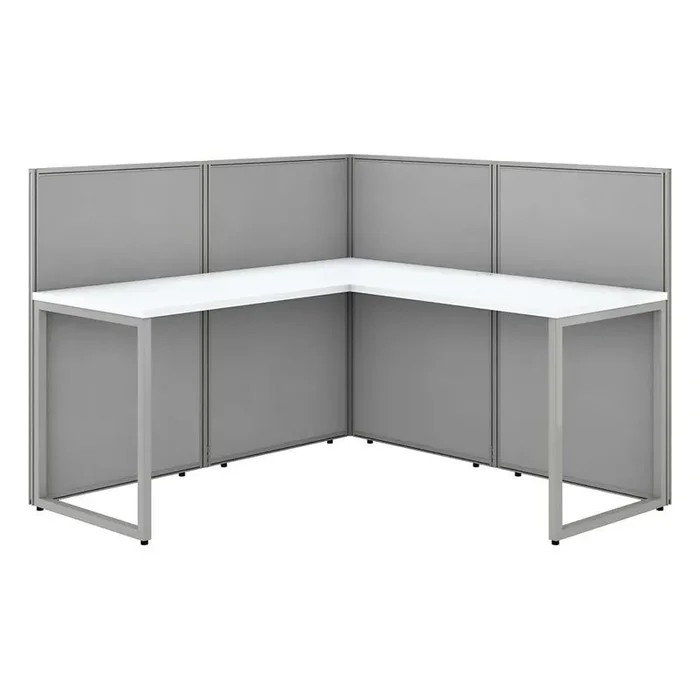 Bush Furniture – Easy Office 60W L Shaped Cubicle Desk Workstation with 45H Panels in Pure White – EOD360WH-03K