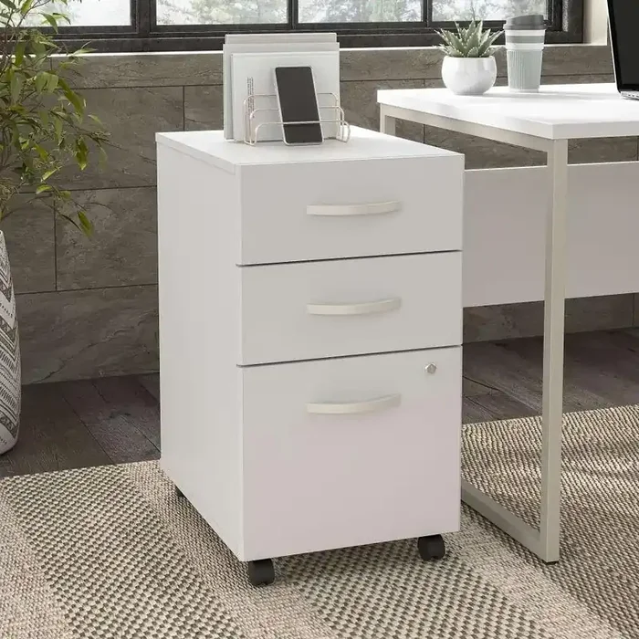 Bush Furniture – Hybrid 3 Drawer Mobile File Cabinet in White – Assembled – HYF216WHSU-Z