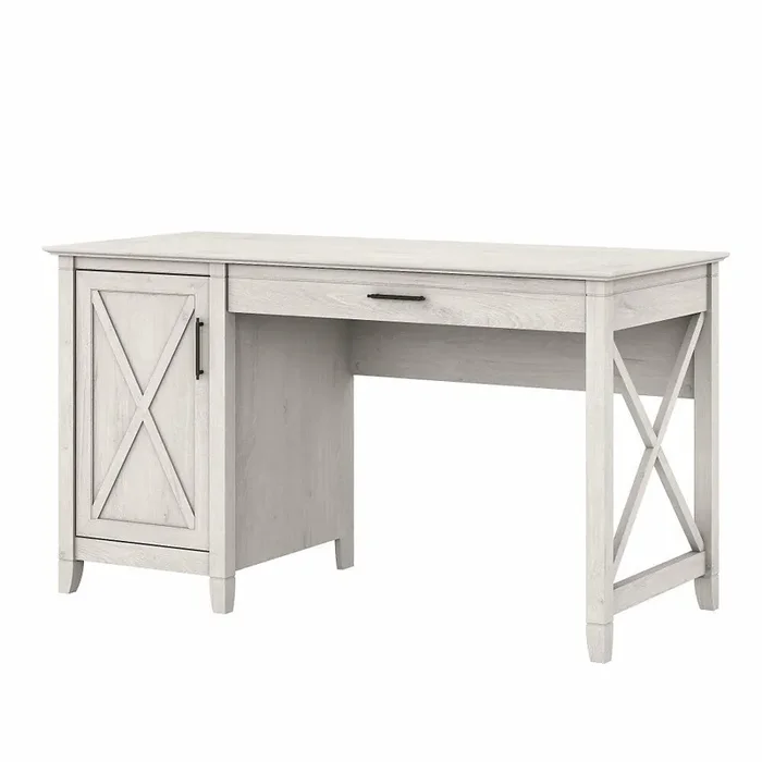 Bush Furniture – Key West 54W Computer Desk with Keyboard Tray and Storage in Linen White Oak – KWD154LW-03