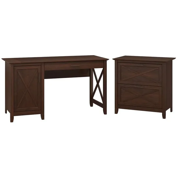 Bush Furniture – Key West 54W Computer Desk with Storage and 2 Drawer Lateral File Cabinet in Bing Cherry – KWS008BC
