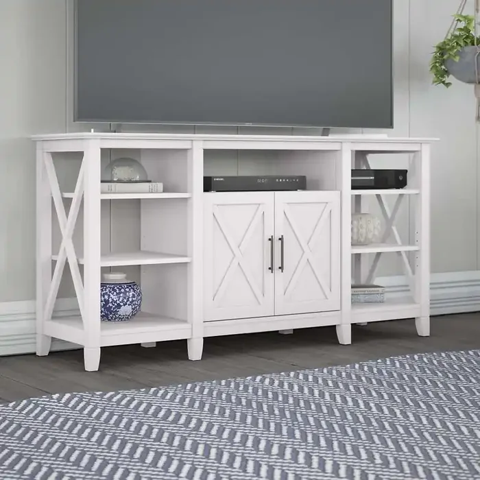 Bush Furniture – Key West Tall TV Stand for 65 Inch TV in Pure White Oak – KWV160WT-03