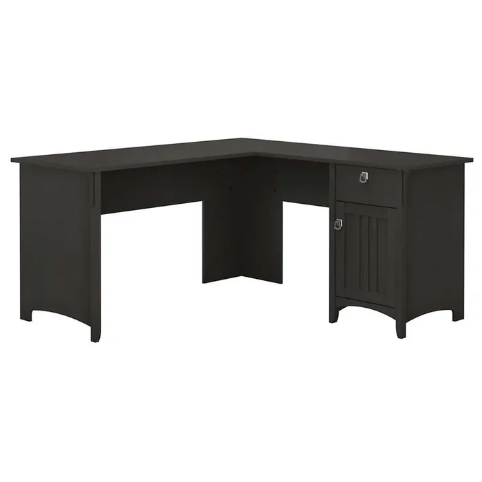 Bush Furniture – Salinas 60W L Shaped Desk with Storage in Vintage Black – SAD160VB-03