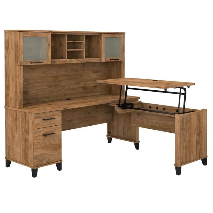 Bush Furniture – Somerset 72W 3 Position Sit to Stand L Shaped Desk with Hutch in Fresh Walnut – SET015FW