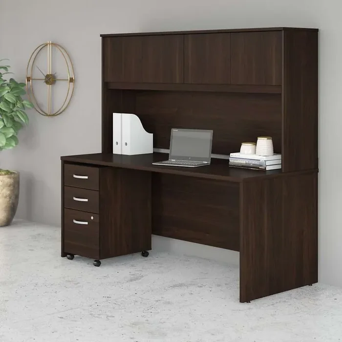 Bush Furniture – Studio C 72W x 30D Office Desk with Hutch and Mobile File Cabinet in Black Walnut – STC011BWSU