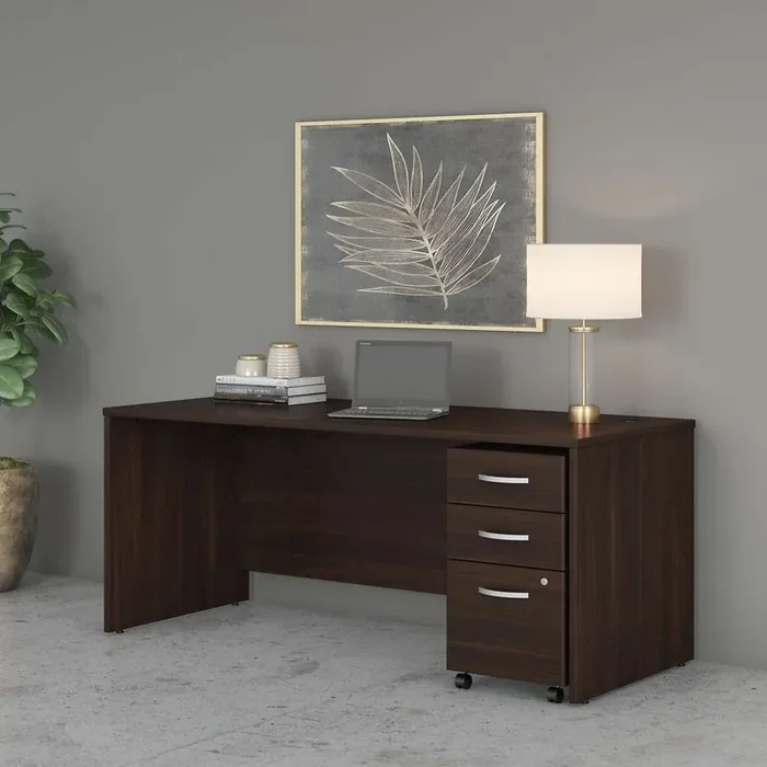 Bush Furniture – Studio C 72W x 30D Office Desk with Mobile File Cabinet in Black Walnut – STC013BWSU