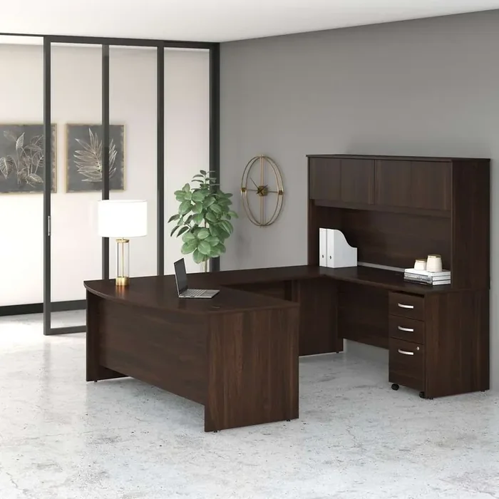 Bush Furniture – Studio C 72W x 36D U Shaped Desk with Hutch and Mobile File Cabinet in Black Walnut – STC003BWSU