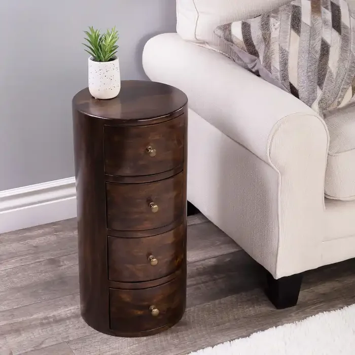 Butler Specialty Company – Liam 11 in. W Round Wood 4 Drawer End Table, Dark Brown – 1176117