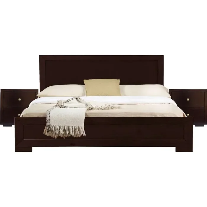 Camden Isle – Trent Wooden Platform Bed in Espresso, Queen with 2 Nightstands – 313032