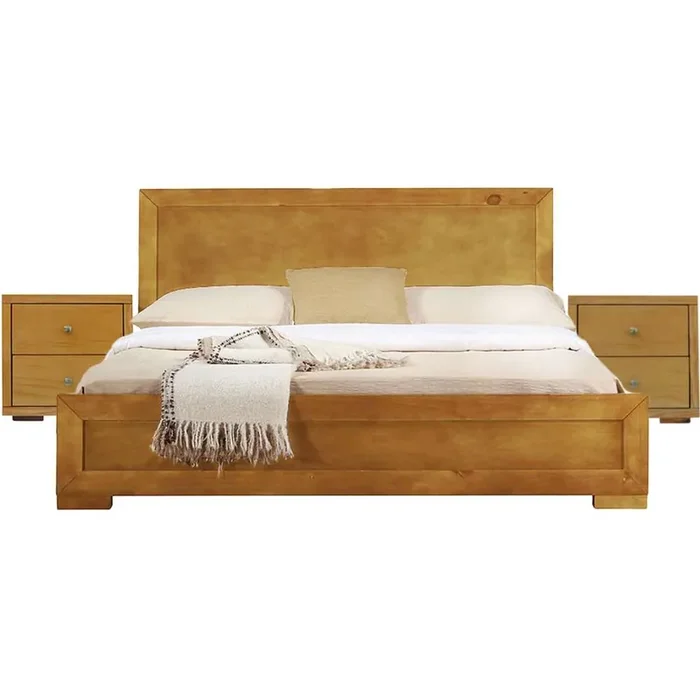 Camden Isle – Trent Wooden Platform Bed in Oak, Queen with 2 Nightstands – 312632