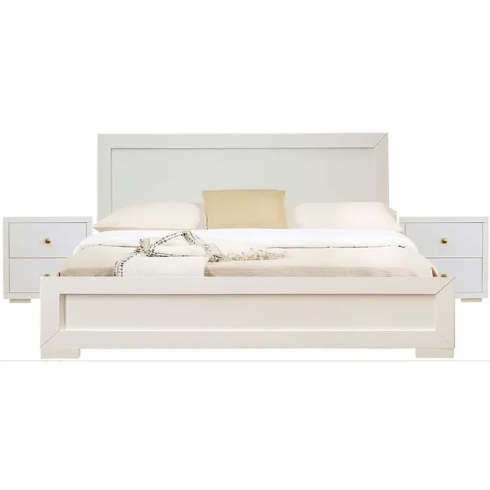 Camden Isle – Trent Wooden Platform Bed in White, King with 2 Nightstands – 312433