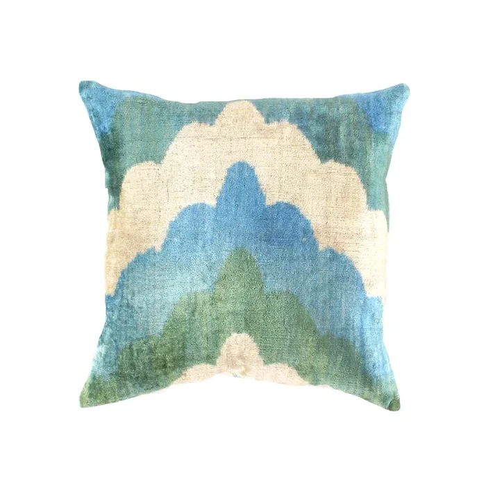 Canvello Turkish blue beige Silk Ikat pillow – 20″ X 20″