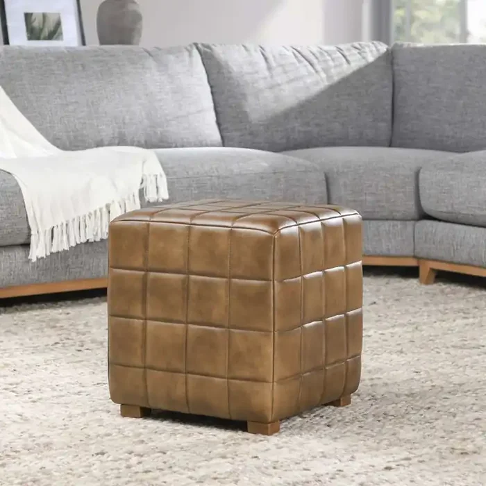 Classic Home – Carlo Leather 18in Square Ottoman Antique Brown – 53001964