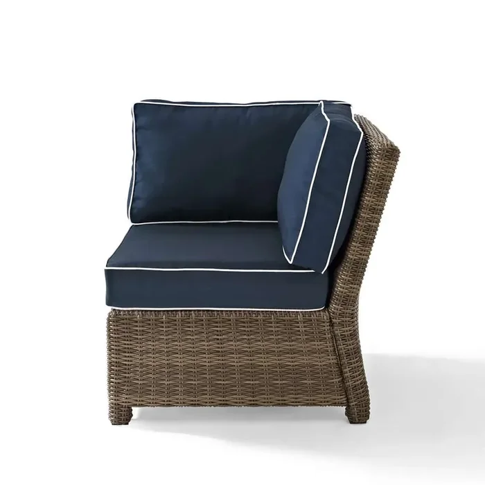 Crosley Furniture – Bradenton Outdoor Wicker Sectional Corner Chair with Navy Cushions – KO70018WB-NV
